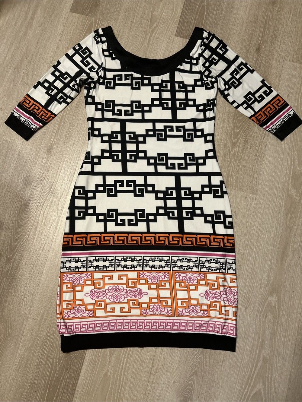 Analili Scoop Neck Geometric Patterned 3/4 Sleeve Dress Size Medium